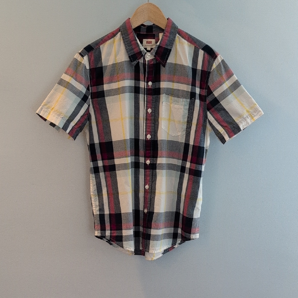 Levi's Men's Small Short Sleeve All Cotton Button Down Plaid Shirt